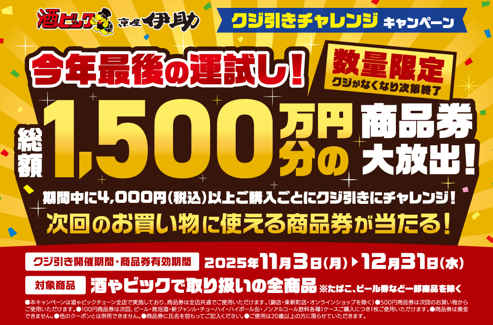 今年最後の運試し！総額1,500万円分の商品券大放出！キャンペーン